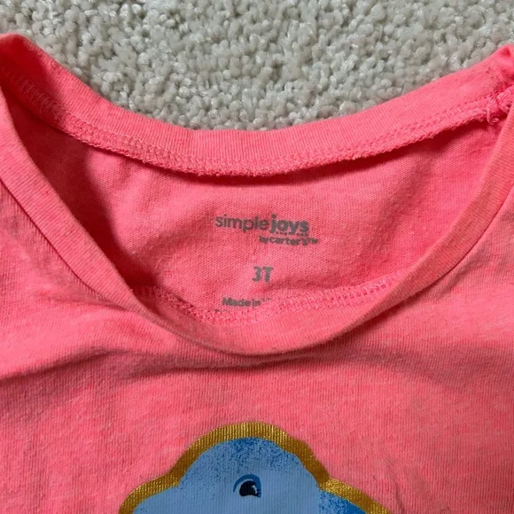 Simple Coral Pink Tee with Blue Dinosaur and Gold Accents - Picture 5 of 5
